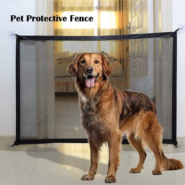1pc Pet Fence, Portable Foldable Isolation Net, Cat Dog Barrier Home Use Without Drilling, Black Color
