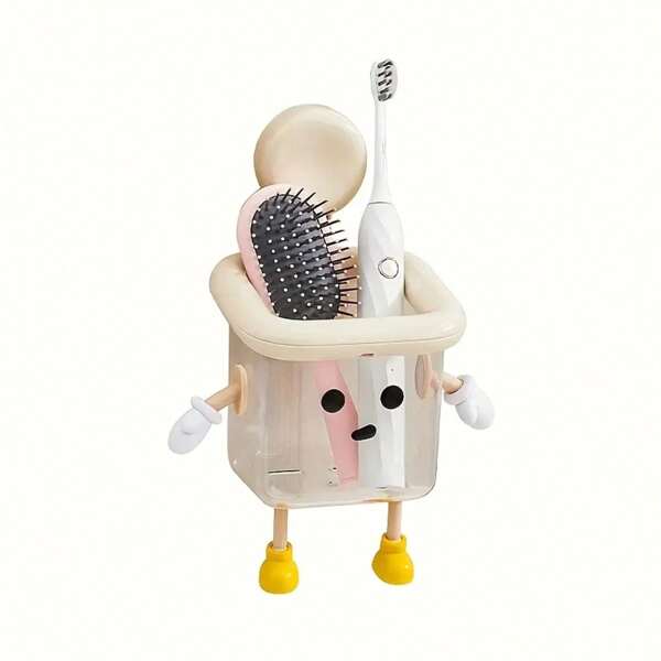 1pc Cartoon Bathroom Accessory Hanging Hook Rack, Wall Mounted Suction Cup Hanger, Cute Home Decor Plastic Storage Box, Suitable For Vanity Accessories, Toothbrush Holder - Cartoon Design - Durable Plastic, Shower Caddy