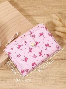 粉色蝴蝶结爱心图案扣时尚卡夹轻薄便携现金身份证信用卡零钱袋适用于生日礼物周年纪念圣诞节情人节情侣女士女孩青少年大学生学校学生包学校用品适用于学校宿舍和返校