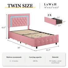 Twin/ Full/ Queen/ King Size Bed Frame With Storage Drawers, Upholstered LED Bed Frame With Headboard, Modern Platform Bed Frame With Headboard And Footboard, Diamond Tufted Design, No Box Spring Needed, Twin/ Full/ Queen/ King, Pink/ Black/ White/ Purple/ Yellow (Twin Size 2 Drawers/ Other Size 4 Drawers) - Hồng - Xem 7