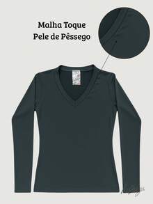 Women's Suede Knit Blouse With V-Neckline – Comfort, Style And Versatility For All Occasions - Xám - Xem 2