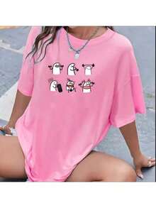 Women's Oversized T-Shirt For Crossfit Training, Personalized, Cute, Bodybuilding, Gym, Korean Style - 淺粉色 - 查看 1
