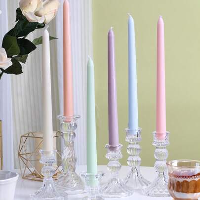 2pcs/6pcs 9.84in Colored Long-Pole Smokeless Soy Wax Candle, Wedding Table Decoration, European Romantic Candlelight Dinner Atmosphere Decorative Pole Wax, Wedding Festival Home Decoration, A Gift For Family