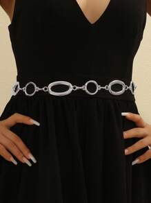 1 pièce Chaîne de taille mode cercle creux anneau métallique ceinture personnalisée asymétrique chaîne de corps pour femmes, été, école, automne, Halloween
