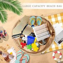 Nuova borsa da spiaggia multifunzionale, borsa a mano in tela impermeabile con grande capacità e tasca interna con cerniera, borsa per la spesa da spiaggia, attrezzatura per le vacanze in spiaggia e in piscina, borsa da viaggio all'aperto per le mamme, borsa portaoggetti portatile per la famiglia - Castano - Visualizzare 4