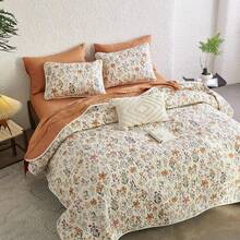 - Floral Quilt Set, Coquette Cottagecore Shabby Chic Flower For Women Teen Girls, Reversible Lightweight Bedspread Coverlet, 3 Pieces, Terracotta Cream, Queen/Full Size - 紫丁香色 - 查看 5