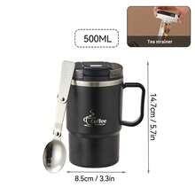 1pc 450/500ml 304 Stainless Steel Coffee Cup With Tea Infuser & Foldable Spoon, Double Wall Insulated, Suitable For Milk Tea, Coffee, Water, With Handle, Anti-Scald And Leakproof, For Home, School, Dorm, Office, Party, Picnic, Camping, Back To School And More - Multicolor - View 15