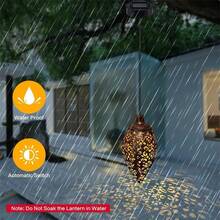 1pc Solar Powered Iron Teardrop Pendant Light, Waterproof Outdoor Garden Decor Lighting, Atmosphere Projector Hanging Lamp - Bronze - View 5