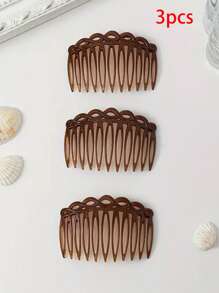 3pcs Vintage Woven 11-Tooth Deep Coffee Plastic Hair Comb, Octagonal Side Comb
