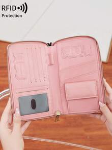 MIYIN RFID Blocking Passport Cover Card Holder With Card Slot ID Window,Solid Color PU Letter&Airplane Pattern Portable Passport Clip Ticket Clip Bank Card Bag Versatile Zippered Mobile Phone Travel Passport Wallet For Men And Women, With Wrist Strap,For Travel Flight Go Abroad For Business,Passport Holder Passport Case Passport Bag Travel Accessories Travel Essentials Back To School Stuff - Multicolor - View 4