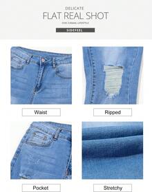 Sidefeel Women's Boyfriend Jeans Stretchy Ripped Distressed Zimbaplatinum Pants Size 4-18 - Sky Blue - View 8