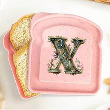 1 pieza Caja de almuerzo portátil con tapa con forma de tostada, caja de sándwich con pan tostado, contenedor de alimentos con patrón de letra creativo, cajas de aperitivos para cocina, picnic al aire libre, caja bento de gran capacidad - Rosa - Ver 20