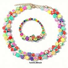 220/110 piezas Juego de cuentas de arcilla de verano con estampado de frutas aleatorio de 10 mm, charms de arcilla polimérica para hacer pulseras, collares y joyería