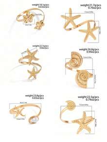 1 件复古波西米亚海洋主题金属金色装饰手链，适合女性日常和节日身体链装饰 - 珍珠海星(0387) - 查看 11
