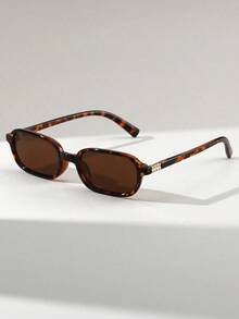 1 Pair Of Rectangular Small-Frame Retro Versatile Street-Style Fashion Glasses, Women's Basic Autumn And Winter Business Casual Gift, Beach Accessory, Color-Blocked Bohemian Vacation-Style Glasses - 棕色 - 查看 2