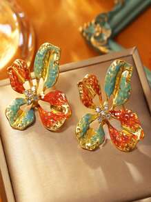 1 Par de Brincos Vintage Estilo Grande Flor Pendente, Brincos Elegantes Retrô Palácio para Mulheres, Inspirado em Pintura a Óleo Europeia