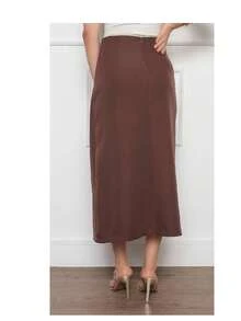 W167 Women's Midi Skirt Side Detail Fake Pocket Zipper Back Simple Sexy Polyester Skirt Beach Evening Holiday Wedding Sports Office All - Marrom - 查看 5