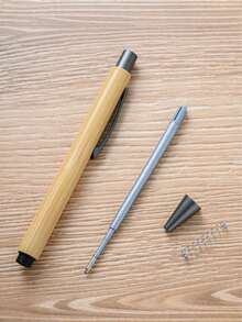 1-500pcs Bamboo Ballpoint Pen, Medium Size, Retractable, Ergonomic Round Barrel, Bamboo Stationery, Suitable For Office And School Supplies, Fit For All Ages,Office Decor - Carbon Black - View 5