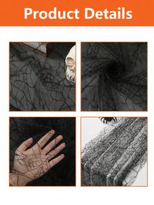 1pc Black Halloween Lace Spider Web Table Runner, Spider Web Pattern Sheer Mesh Tablecloth, Halloween Party Decor, Birthday Decor, Party Decoration, Anniversary Tablecloth - Black - View 10