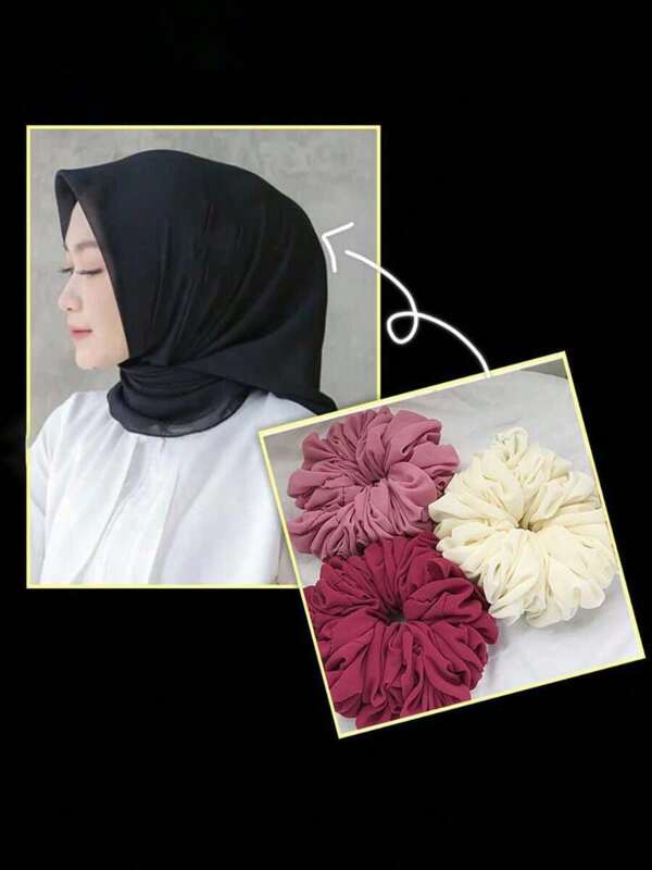 1 pièce Chouchous de couleur unie en mousseline de soie avec doublure pour femmes, accessoires pour cheveux hijab