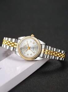 1pc Women's Fashion Casual Rhinestone Decorated Small Dial Quartz Wrist Watch With Steel Band, Minimalist Style (1pc/Set, Watch Box Not Included)