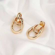 1pair Fashionable Gold Tone Metal Multi-Turn Knotted Design Stud Earrings For Women, Double Hoop Studs, Statement Dangling Earrings, Unique Earrings.(The Color Of The Product May Vary Slightly Under Different Displays/Lighting Conditions)