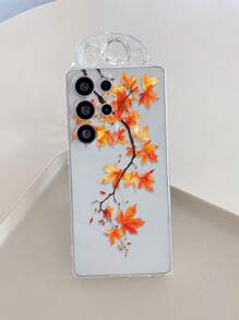 1 pieza Funda de teléfono de TPU transparente y suave con diseño minimalista retro de rama de árbol y hoja de arce, anti-caídas, anti-arañazos y anti-huellas dactilares, con protección para la lente de la cámara, compatible con Apple, Nothing, Pixel, INFINIX, Redmi
