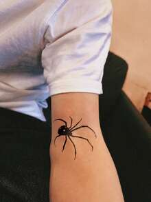 1pc Dark Spider Herbal Spider Temporary Tattoo Sticker, New Technology 7-14 Days Waterproof Temporary Tattoo Sticker, Fashionable Personalized Tattoo Sticker Suitable For People - Black - View 4
