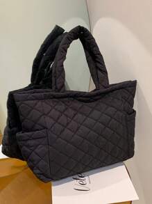 Large Capacity Solid Color Canvas Tote Bag, Fashionable For Daily Commute