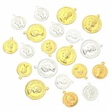 50pcs/100pcs/Pack Vintage Brass Female Head Pendants, Gold Round Shape Retro Style Charms For Necklace Bracelet DIY Jewelry Accessories