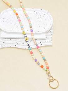 1pc Personalized Name/Text/Boho Style/Mixed Color/Matte Acrylic Bead/Wooden Bead/Lanyard Keychain, Word "TEACH MISS", Teacher's Daily Life Gift/Badge Holder Keychain/Phone Strap/Back To School Gift, Rainbow Teacher Lanyard/Anti-Lost/Customized Name Or ID Card Lanyard/Beaded Lanyard/Name Lanyard, Cute Teacher Gift