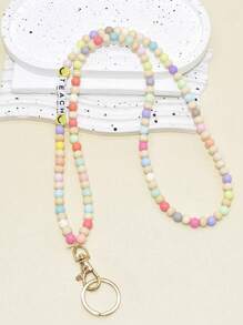 1pc Personalized Name/Text/Boho Style/Mixed Color/Matte Acrylic Bead/Wooden Bead/Lanyard Keychain, Word "TEACH MISS", Teacher's Daily Life Gift/Badge Holder Keychain/Phone Strap/Back To School Gift, Rainbow Teacher Lanyard/Anti-Lost/Customized Name Or ID Card Lanyard/Beaded Lanyard/Name Lanyard, Cute Teacher Gift