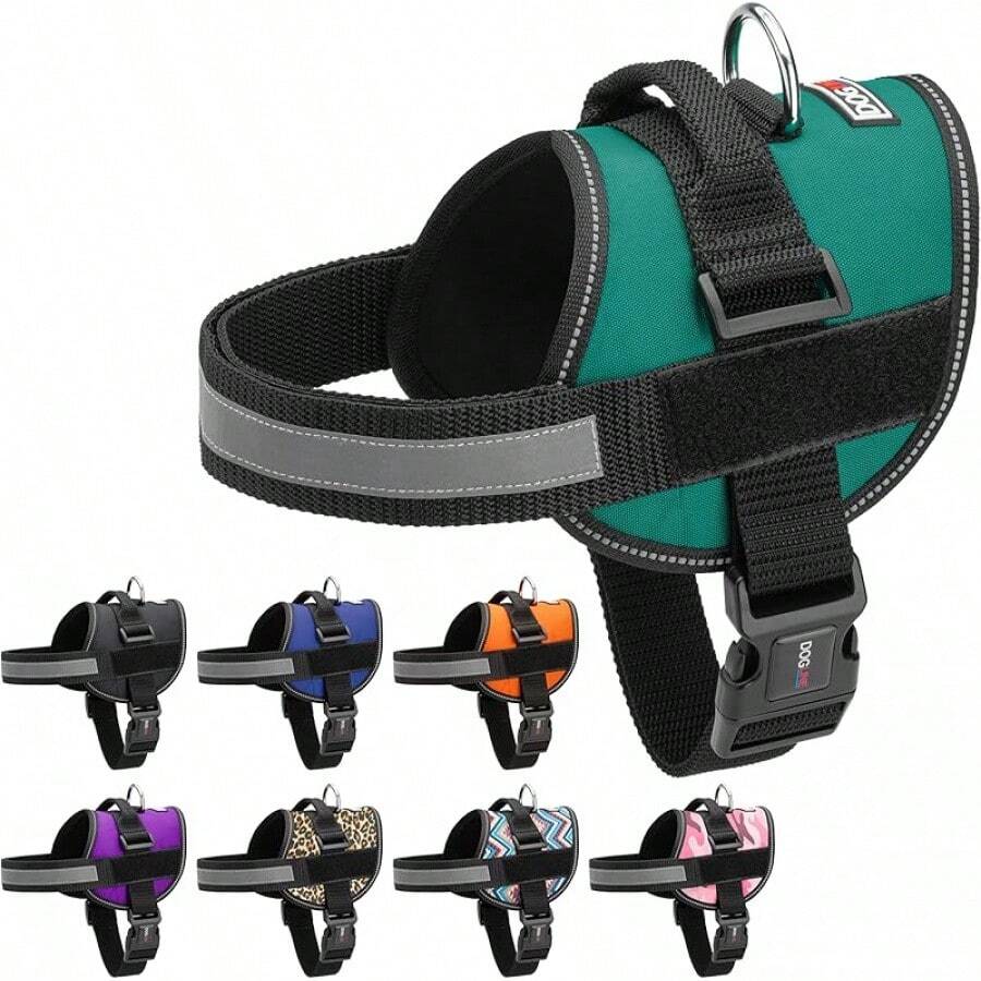 Dogline Dog Harness, Reflective No-Pull Adjustable Vest With Handle Walking, Training, Service Breathable No - Choke Harness Small, Medium Or Large Dogs Room Patches Girth 15 To 18 In RedChristmas BXJX - Teal - 查看 1