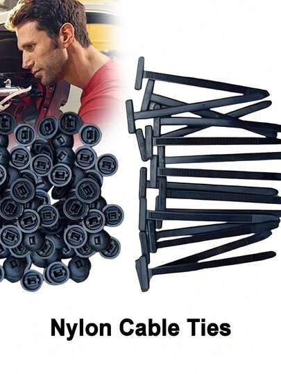 10/20/30/50/100pcs Universal Nylon Cable Ties, Heavy Duty Self-Locking Nylon Zip Ties, Fasteners With Pins And Buttons Design, For Car Repair Quick Fixing And Hole Fastening, 1 Set
