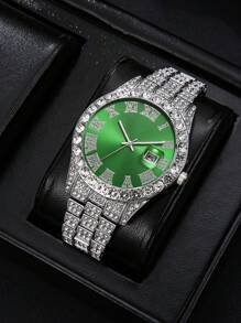 3 pièces Ensemble cadeau montre - Comprend une montre-bracelet élégante en alliage noir pour homme, des lunettes de soleil de moto, un bracelet de cristal de luxe. Convient comme cadeau de fête pour lui