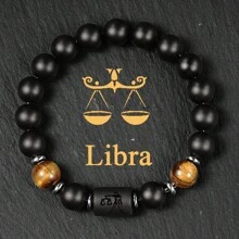 10mm Beaded Bracelets For Men Women Couple Black Punk Streetwear Tigers Eye Bangles Gifts For Boyfriend Constellation Aries Taurus Gemini Cancer Leo Virgo Libra Scorpio Sagittarius Capricorn Aquarius Pisce Zodiac Lover Accessories Jewellery