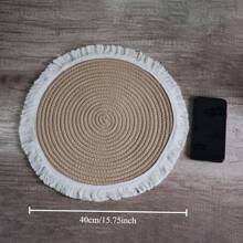 Tappeto rotondo in fibra naturale Xemussa con dettagli a nappine - perfetto per il soggiorno, la camera da letto e l'area studio, 80cm/45cm/40cm