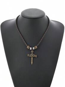 1pc Minimalist Alloy Nail Cross Pendant Adjustable Necklace, Unisex Retro Style Jewelry