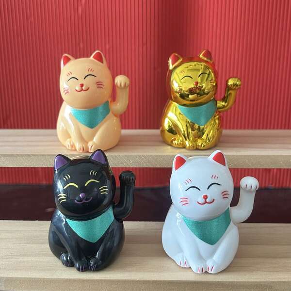 1pc Cute Mini Maneki-Neko Waving Cat Decor, Lucky Cat New Year Series Toy Set, Home/Car Decoration Collection Gift