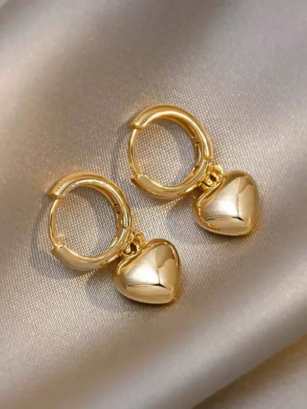 1 Par de aretes colgantes con gota en forma de corazón para mujeres y niñas, aretes de aro con corazón, joya de moda, accesorios, regalos para ella