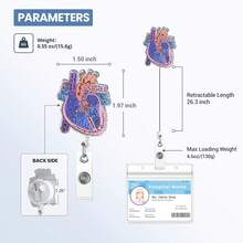 Cardiac Badge Holder Anatomy Funny Nurse Name Tag Holder Heart Retractable Reel ID Card Clip Pediatrics Nursing Badge Clips Medical Assistant For Doctor Student Teacher Office Clinic - 灰色 - 查看 5