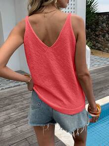 Áo camisole nữ thanh lịch, thoải mái - Chất liệu mềm mại, không xù lông, cổ chữ V, không tay với đường viền nhún, độ co giãn vừa phải, dáng chữ H, kiểu dáng đa năng, thích hợp mặc nhiều lớp cho các buổi đi chơi thường ngày và các sự kiện xã hội, áo tank top không tay, vải xuyên thấu. - Màu Hồng Tươi - Xem 2