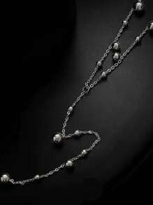GarassJey 1pc Stainless Steel Round Ball With Long Tassel Pearl Necklace, Elegant Women Necklace