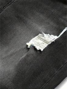 男士欧美高街时尚破洞灰色牛仔裤，emo风格 - 黑色 - 查看 4