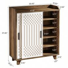 Tribesigns Modern Farmhouse Kitchen Sideboard Buffet Cabinet With Storage, Sliding Doors, Adjustable Shelves, Geometric Pattern Door Panel Design For Dining Room, Kitchen - 棕色和白色 - 查看 2