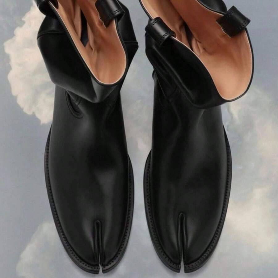 Women Mid-Calf Boots - 黑色(天鵝絨) - 查看 1