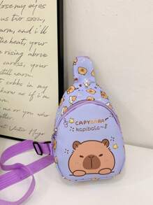 Children's Cute Cartoon Capybara Pattern Print Chest Bag, Lightweight Sport Casual Waist Pack & Sling Bag, Outdoor Travel Vacation Fanny Pack With Adjustable Shoulder Strap, Daily Commuter Mobile Phone Coin Crossbody Bags
