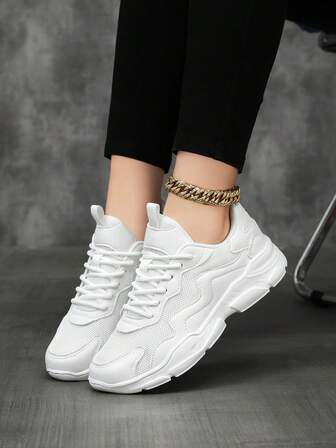 女士休闲运动鞋，2025夏季新款厚底增高防滑低帮圆头系带针织网眼透气女士网鞋，软底软面轻便舒适撞色时尚厚底运动鞋，轻便舒适户外日常通勤交谊舞健身超轻舒适女鞋，少女气息户外约会派对俱乐部女士运动鞋