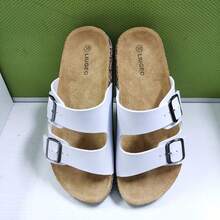 Chinelos casuais, sandálias para atividades ao ar livre, sapatos de praia, chinelos confortáveis de cortiça macia, chinelos rasos