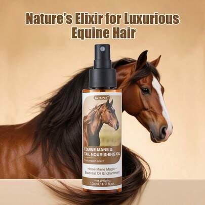 GJYC PET 马鬃马尾油，带有水果甜瓜香味 – 强韧、亮泽和修复分叉 | 荷荷巴油、澳洲坚果油和角蛋白混合物 | 顺滑易梳理，隔热防紫外线 (3.38 液体盎司)